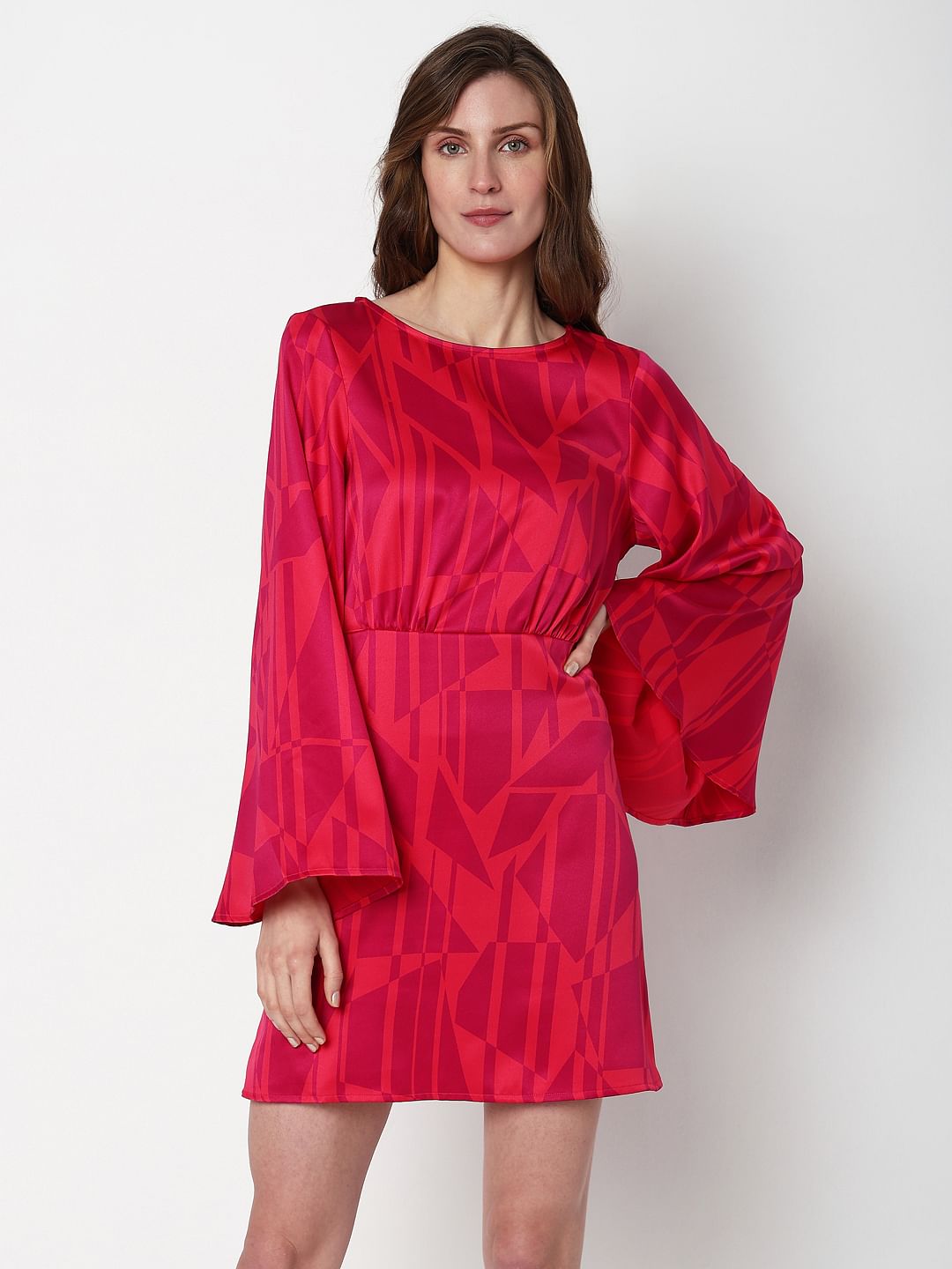 Pink Printed Fit & Flare Dress