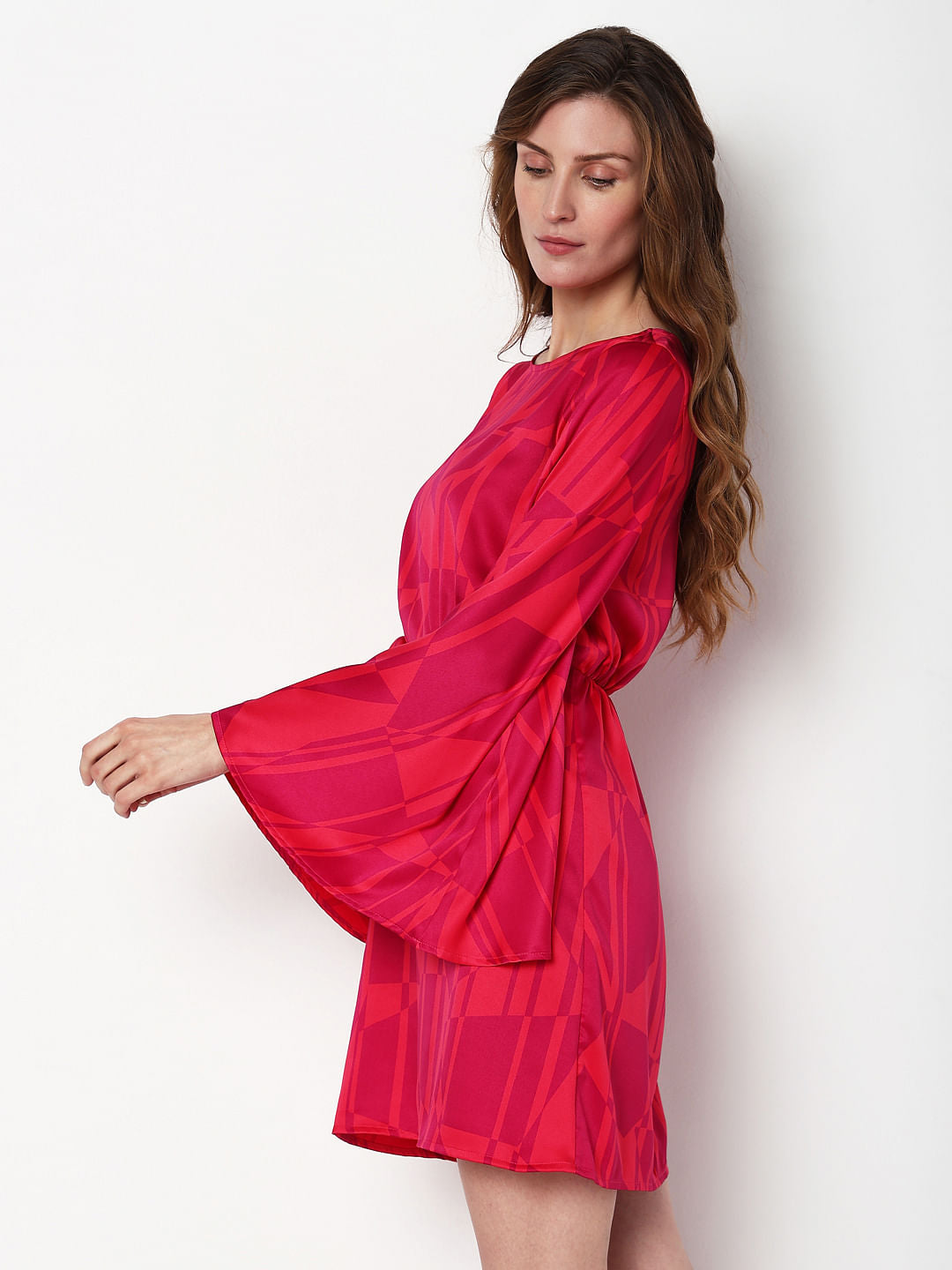 Pink Printed Fit & Flare Dress