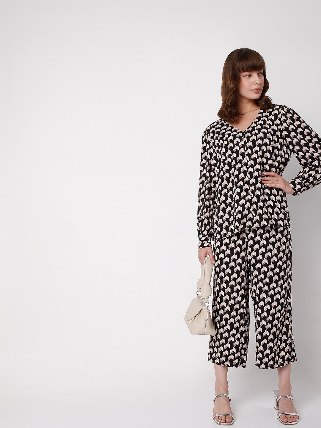 Black Printed Co-Ord Set Culottes