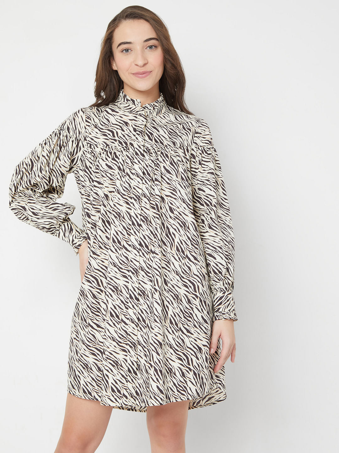Beige Animal Print Shift Dress