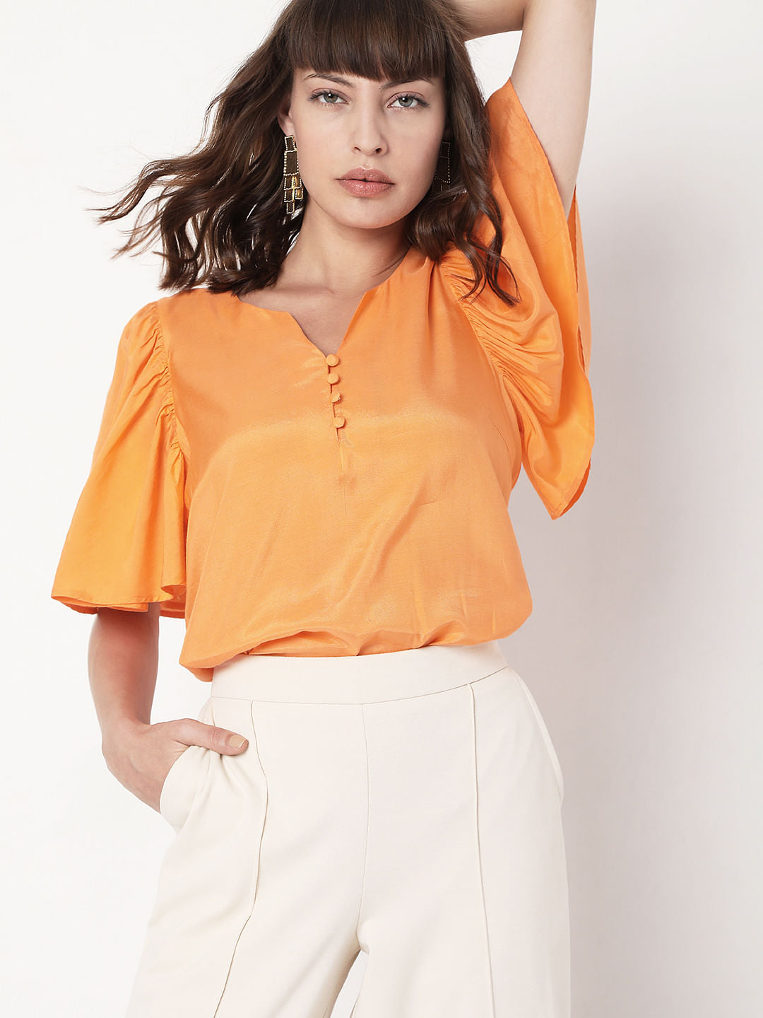Orange Flared Sleeves Top