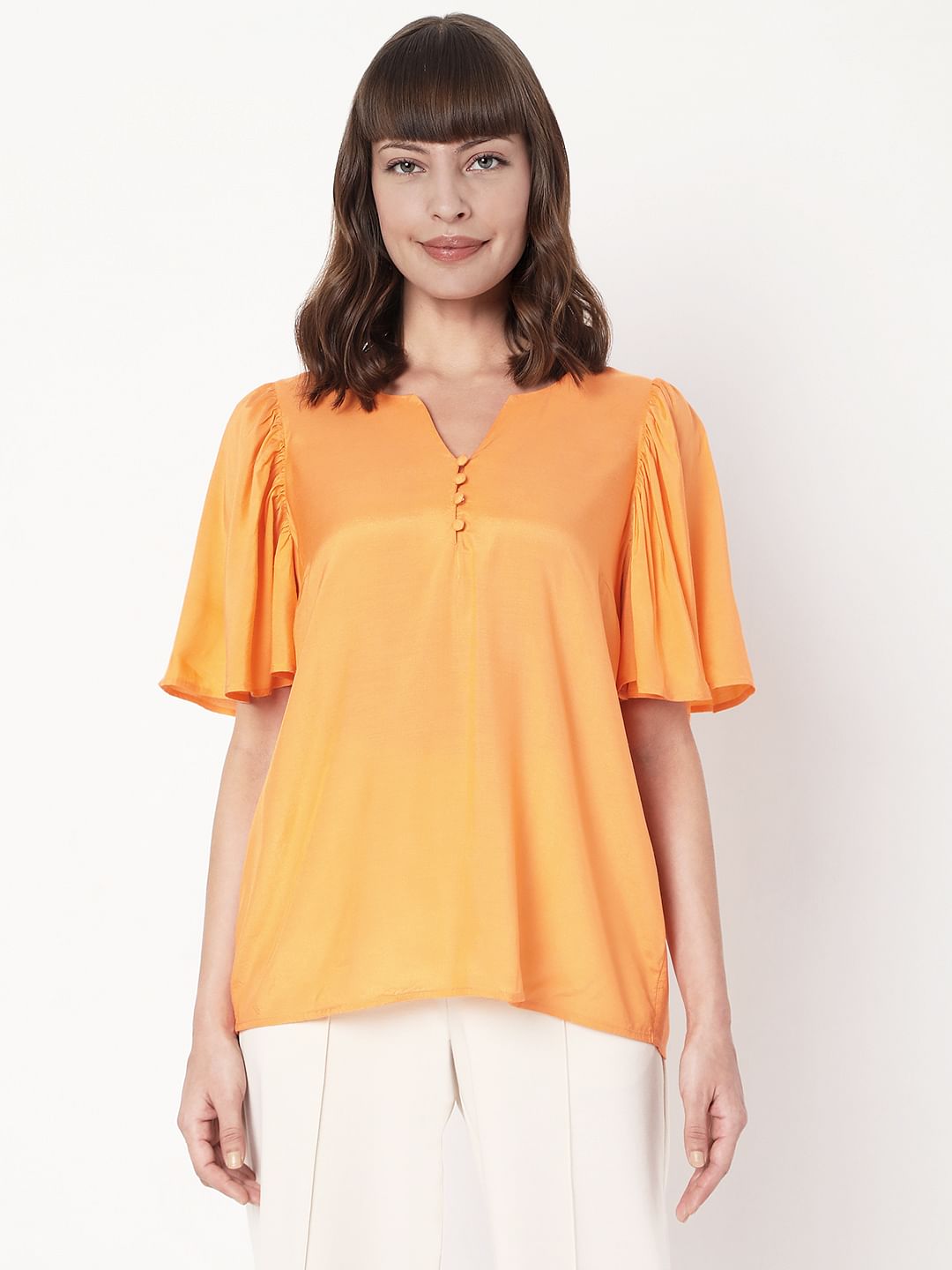 Orange Flared Sleeves Top