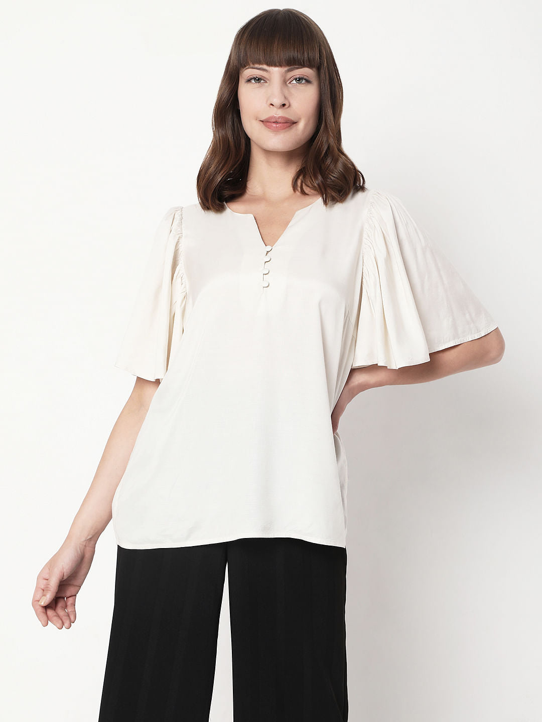 Beige Flared Sleeves Top
