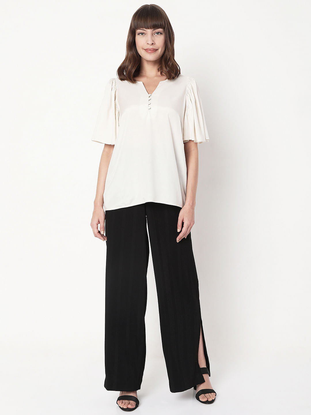 Beige Flared Sleeves Top