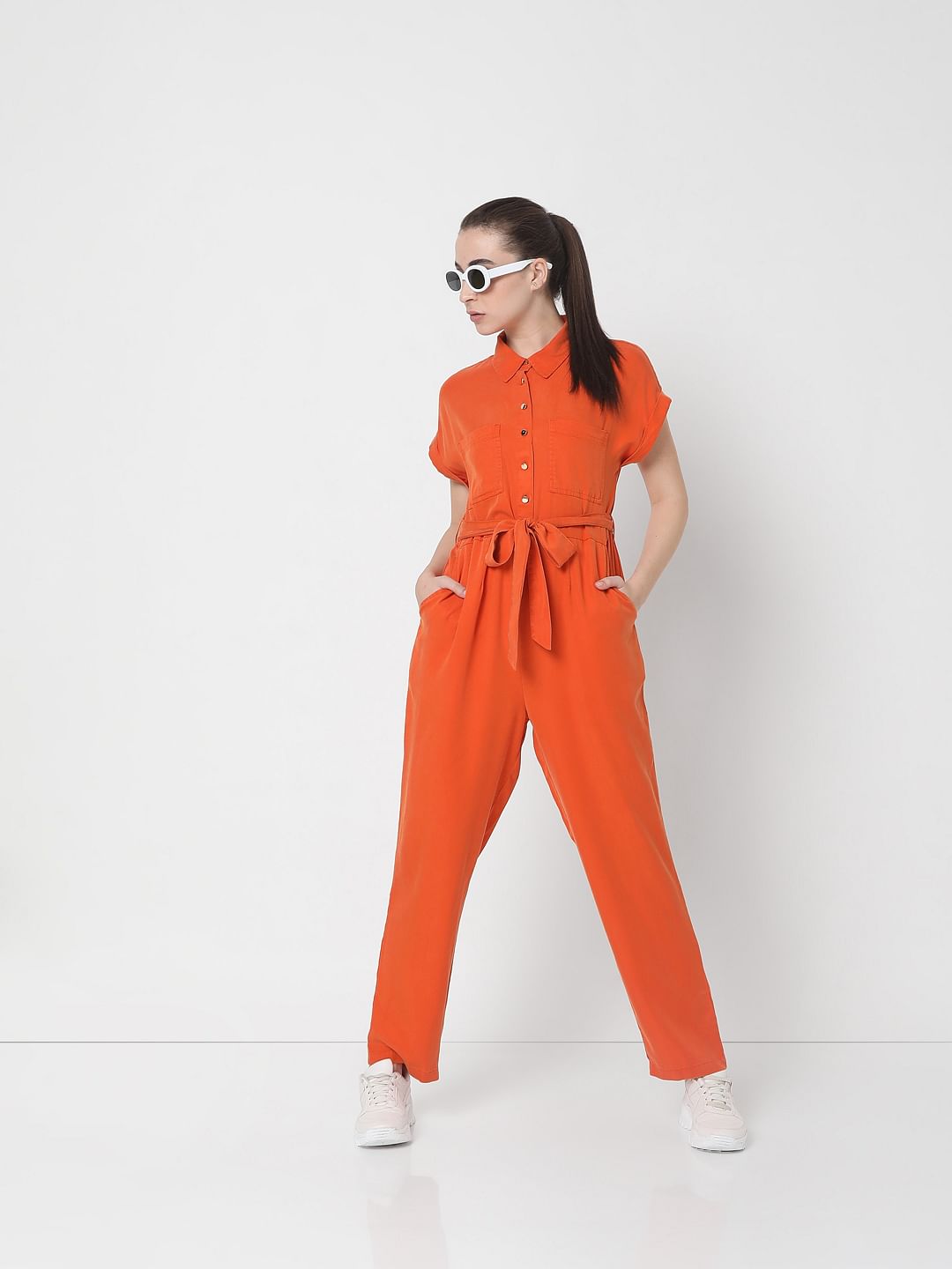 Orange Denim Jumpsuit