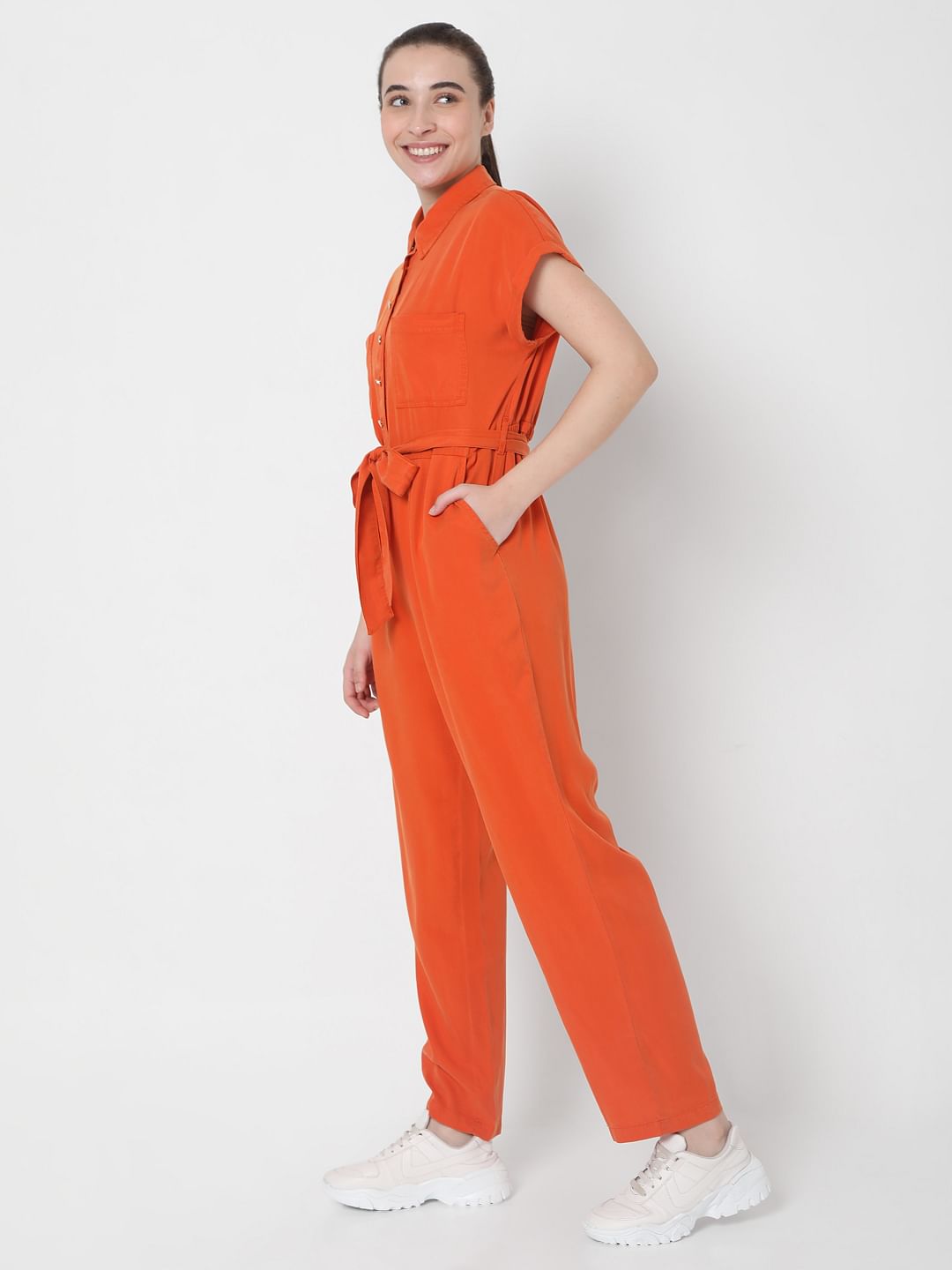 Orange Denim Jumpsuit