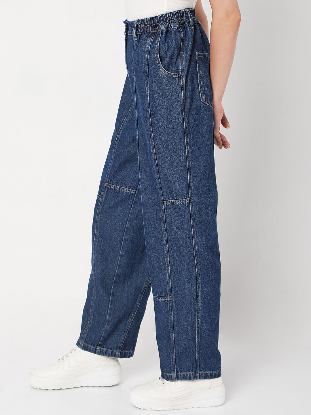 Dark Blue High Rise Straight Fit Denim Pants
