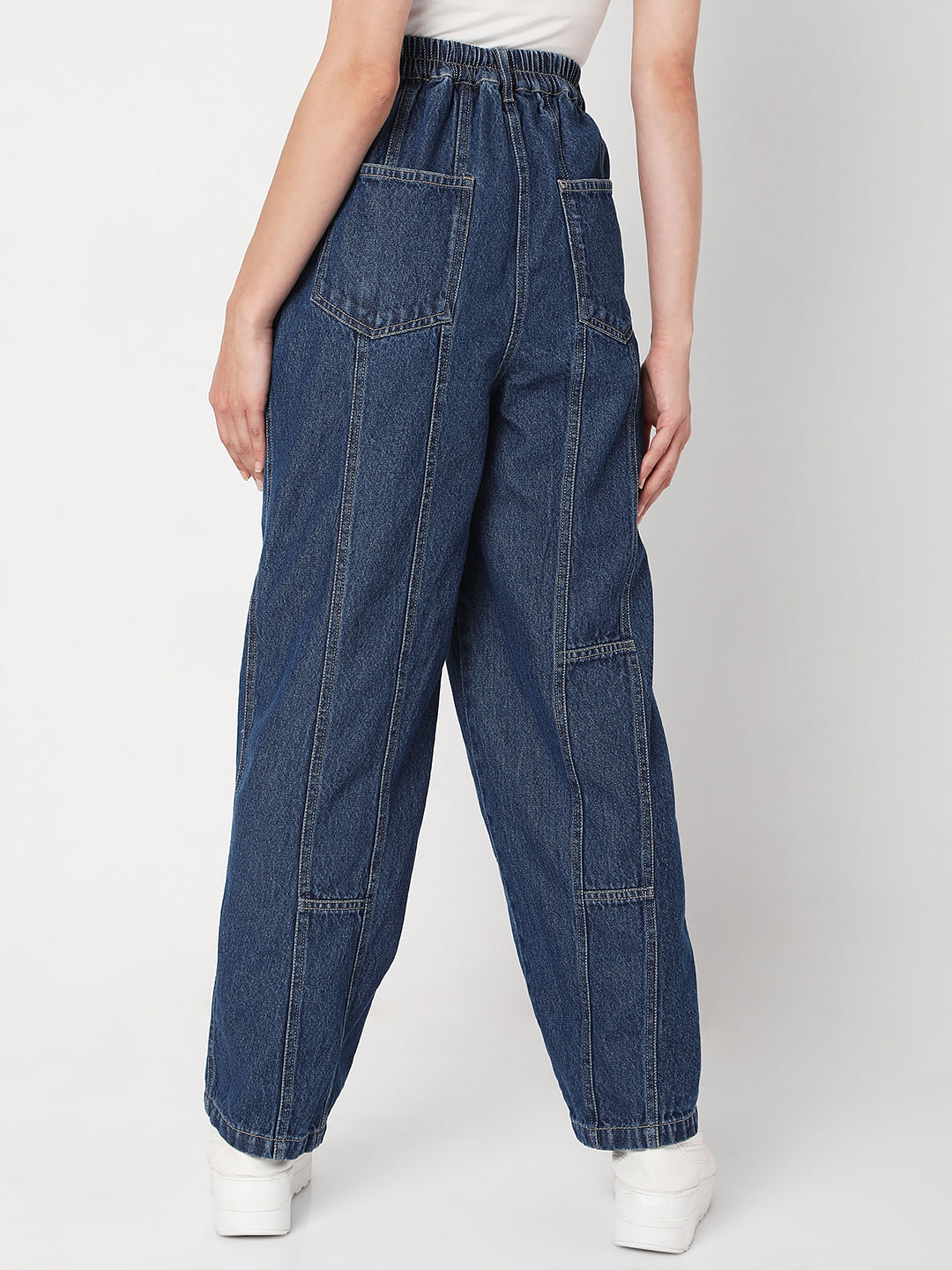 Dark Blue High Rise Straight Fit Denim Pants