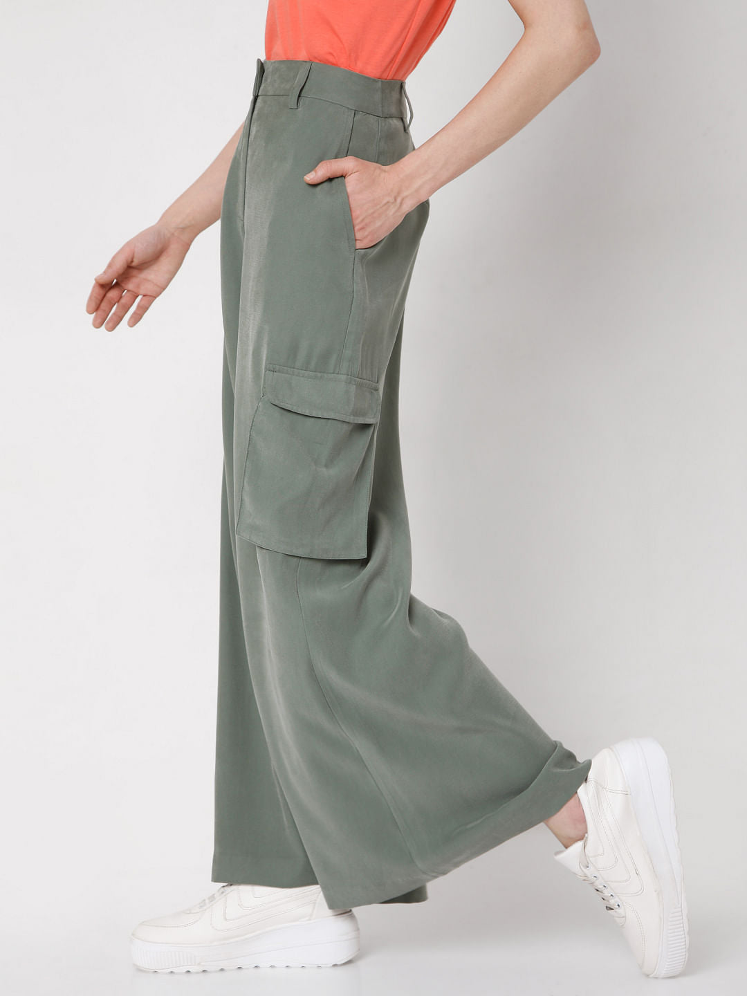 Green Wide Leg Utility Pants