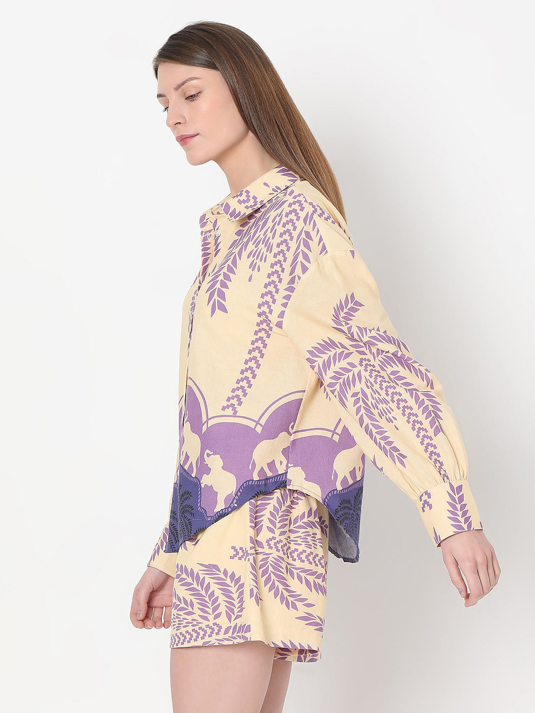 Beige Printed Co-Ord Set Shirt