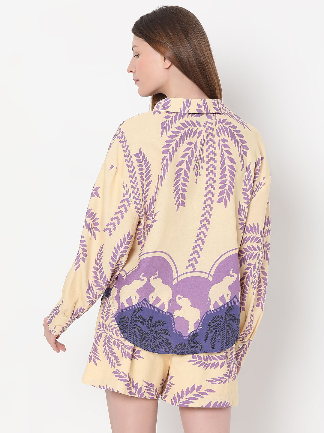 Beige Printed Co-Ord Set Shirt