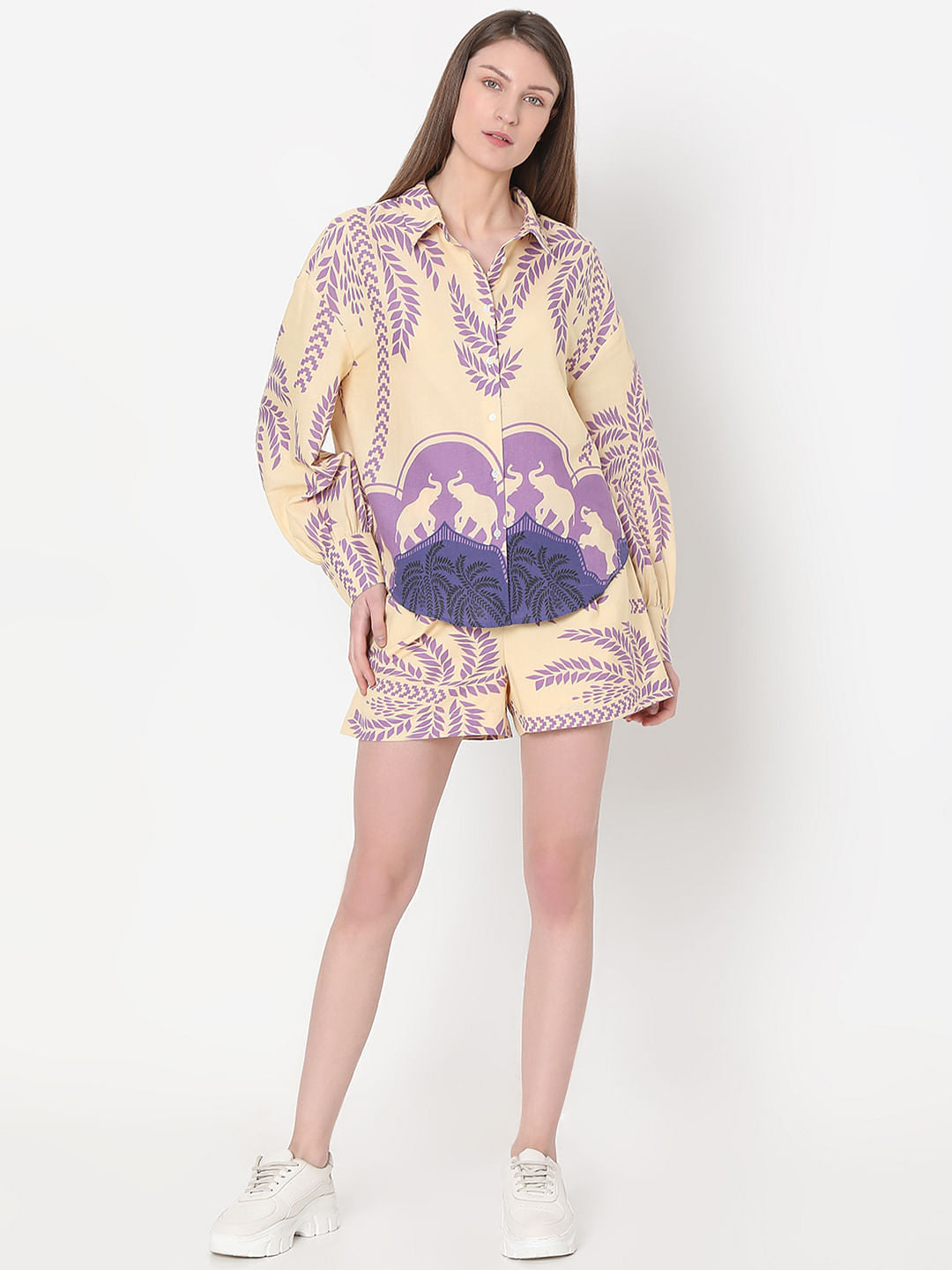 Beige Printed Co-Ord Set Shirt