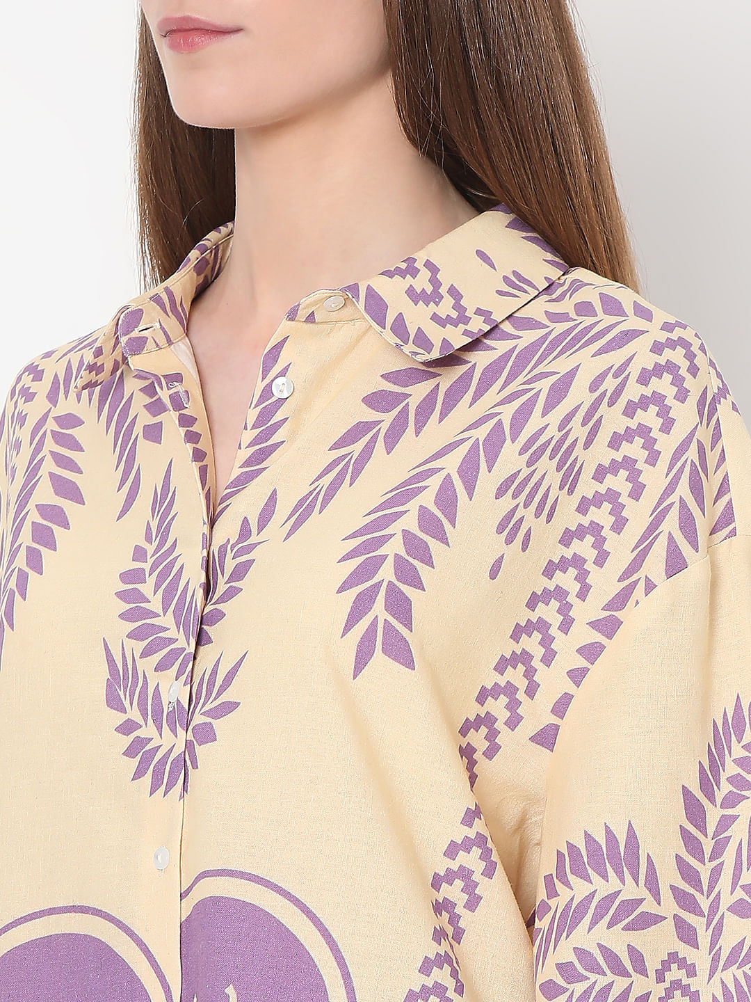 Beige Printed Co-Ord Set Shirt