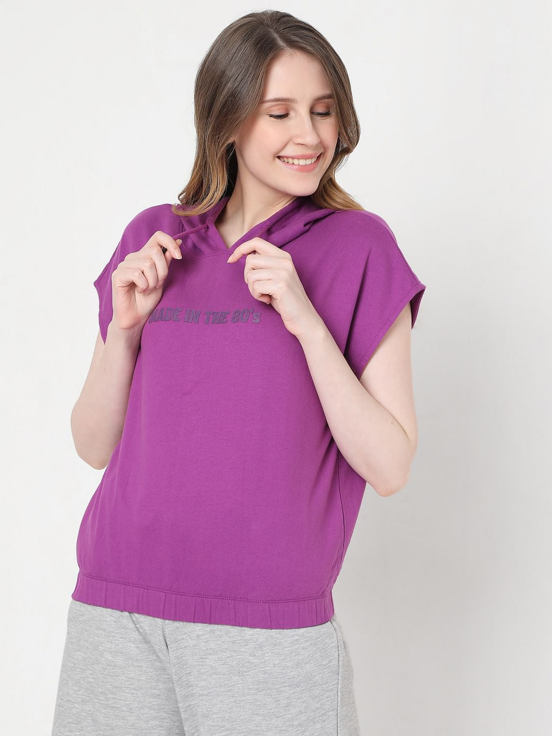 Purple Short Sleeves Sweatshirt