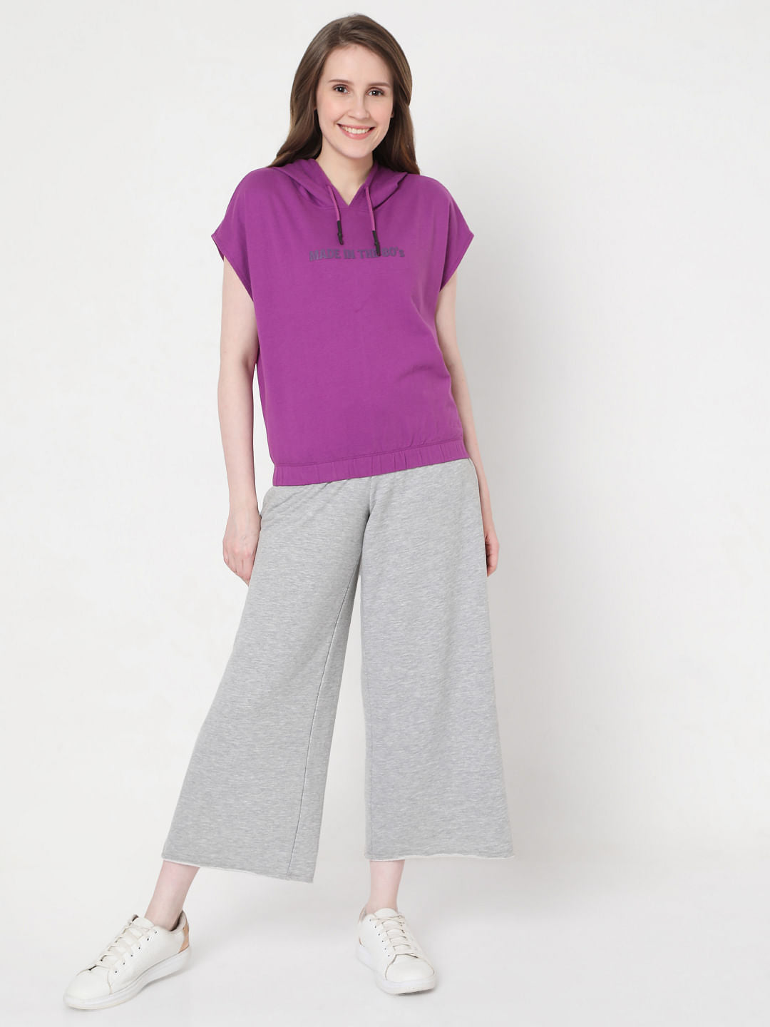 Purple Short Sleeves Sweatshirt