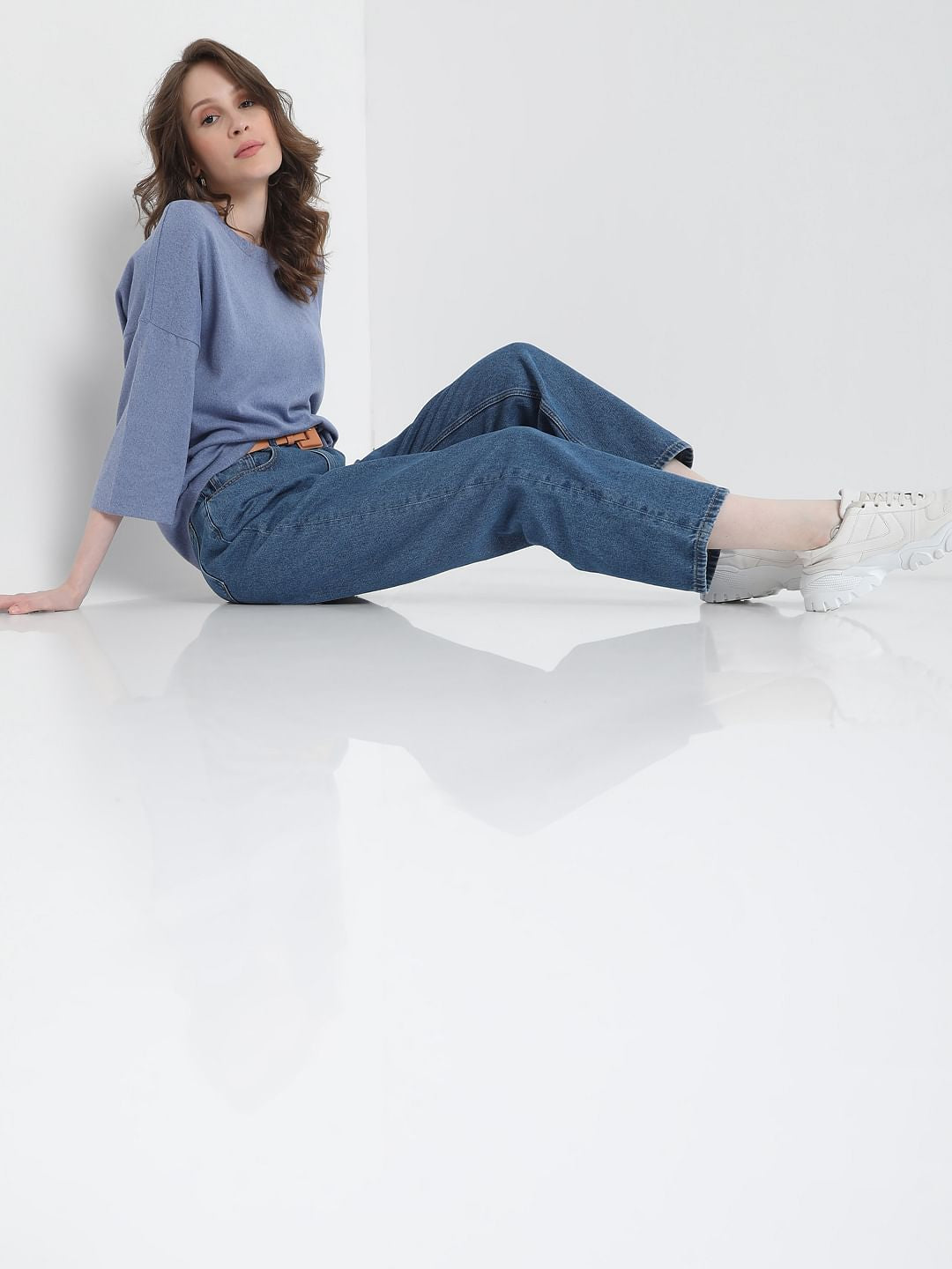 Blue Drop Shoulder Knit Top