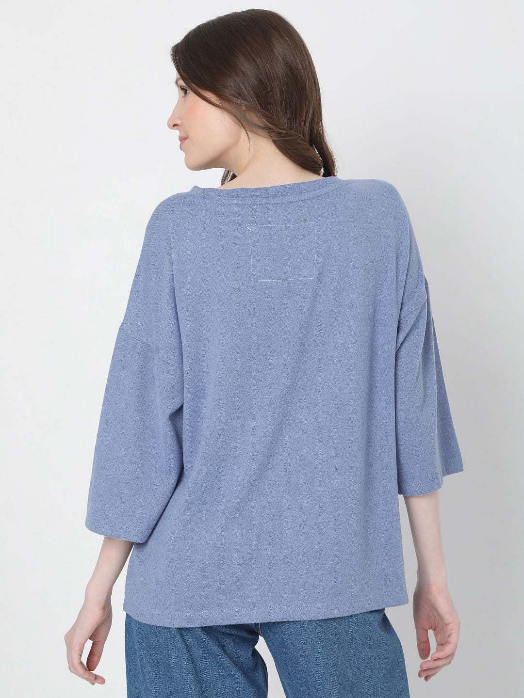 Blue Drop Shoulder Knit Top