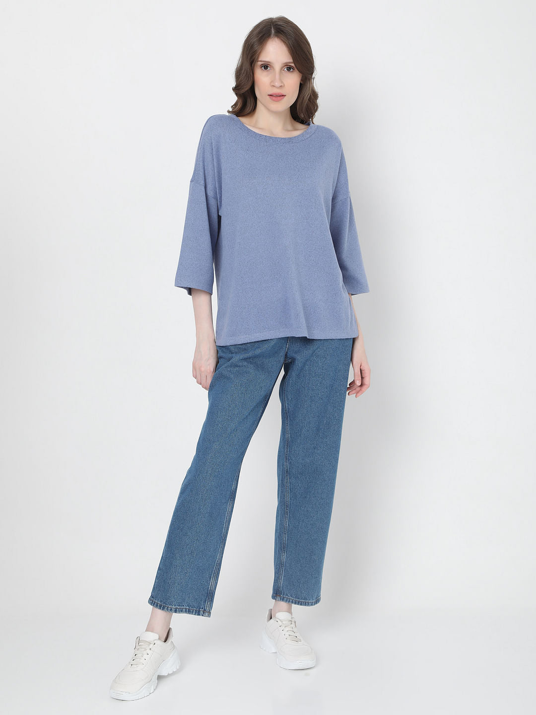 Blue Drop Shoulder Knit Top