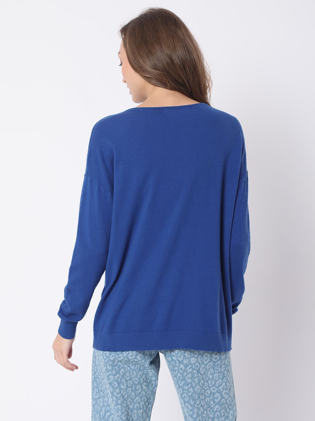 Blue Boat Neck Sweater