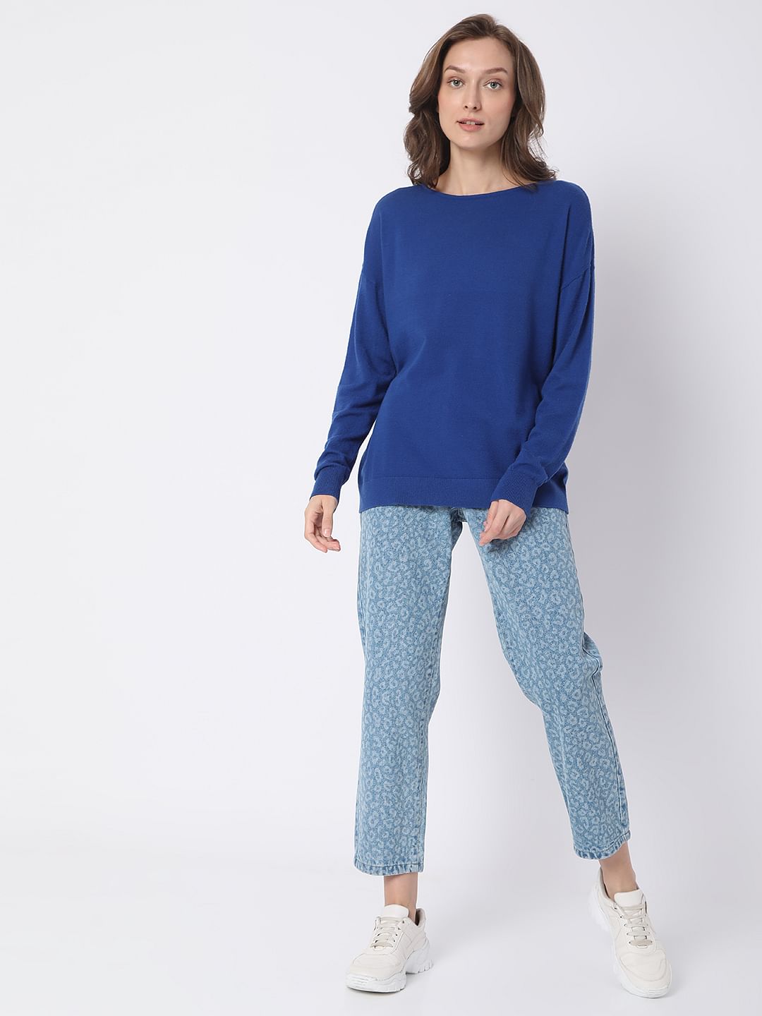Blue Boat Neck Sweater