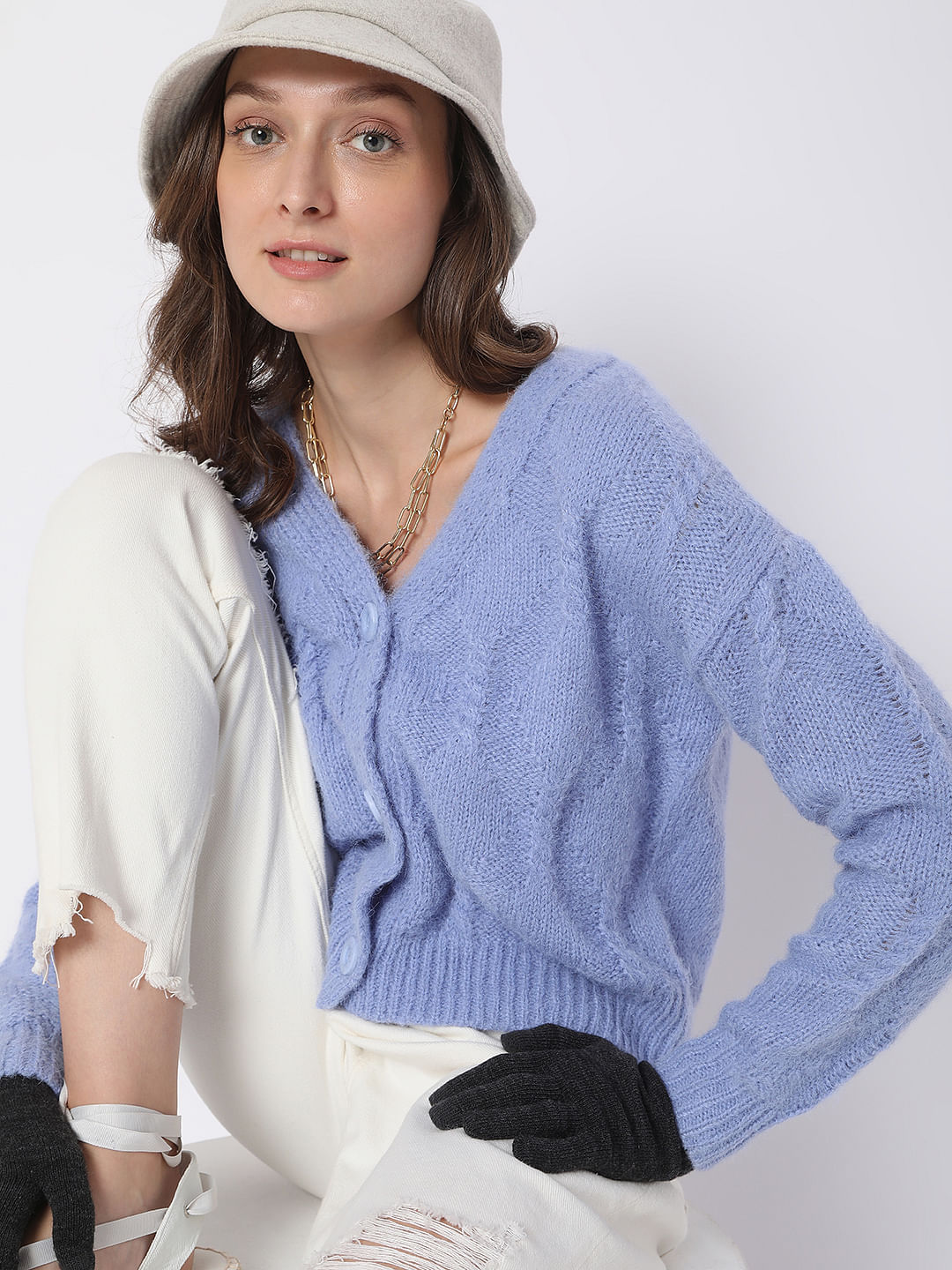 Blue Front Open Cardigan