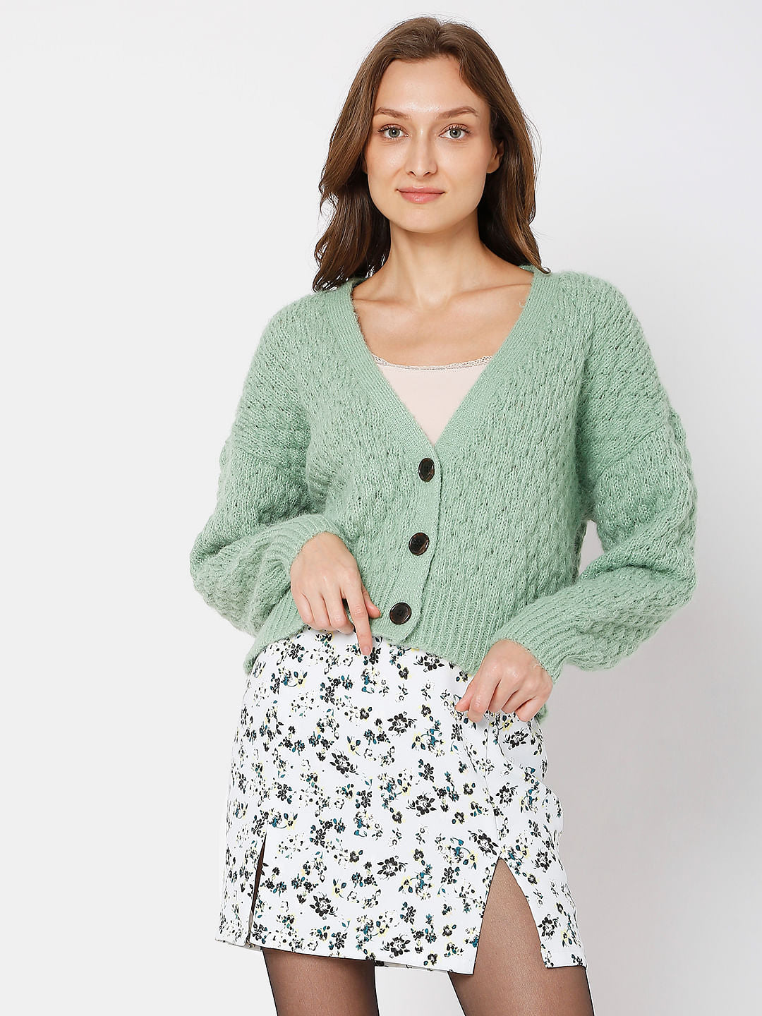Green Drop Shoulder Cardigan