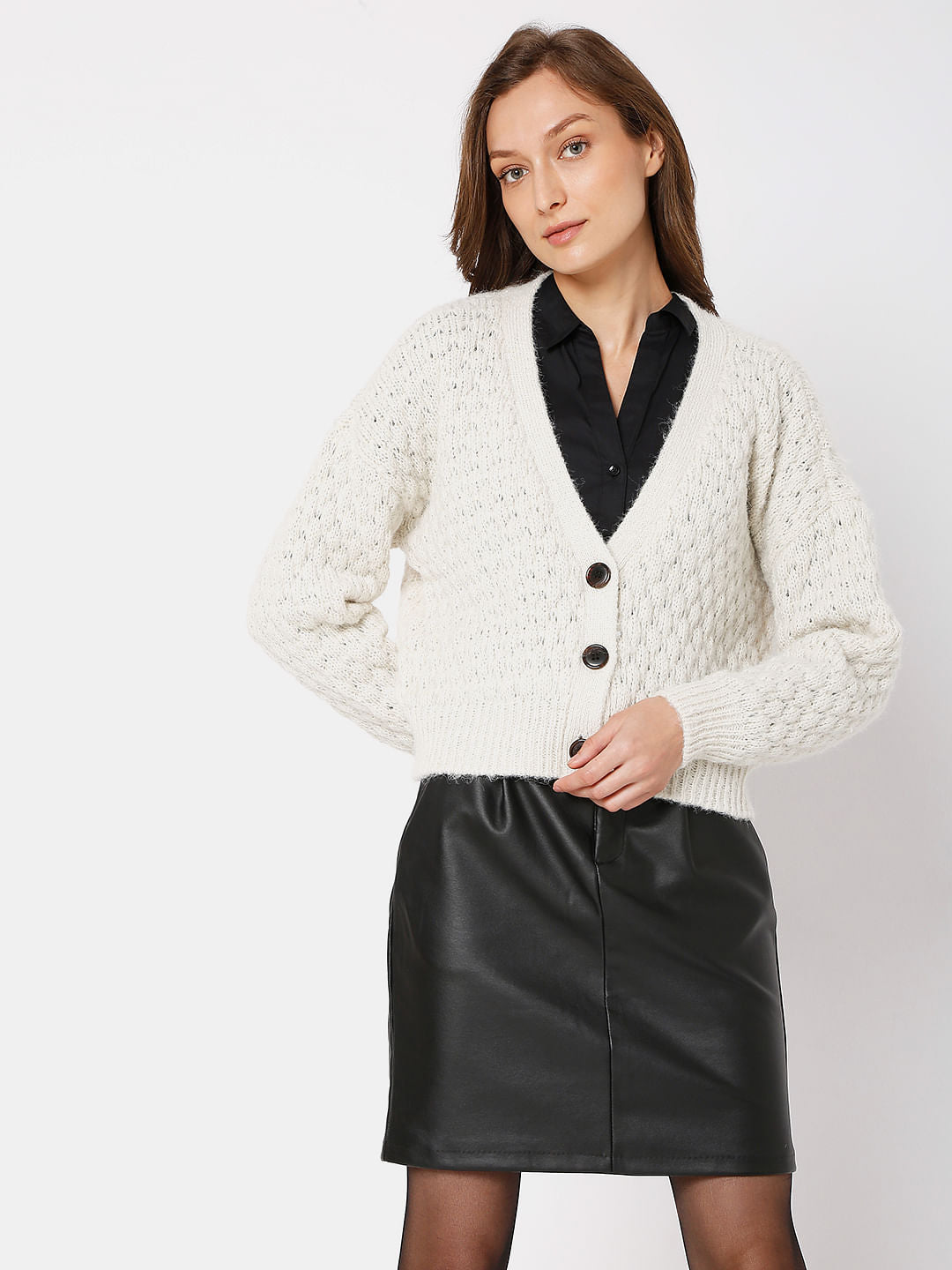 Beige Drop Shoulder Cardigan