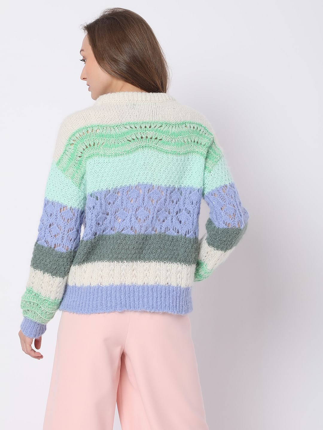 Beige Colourblocked Sweater