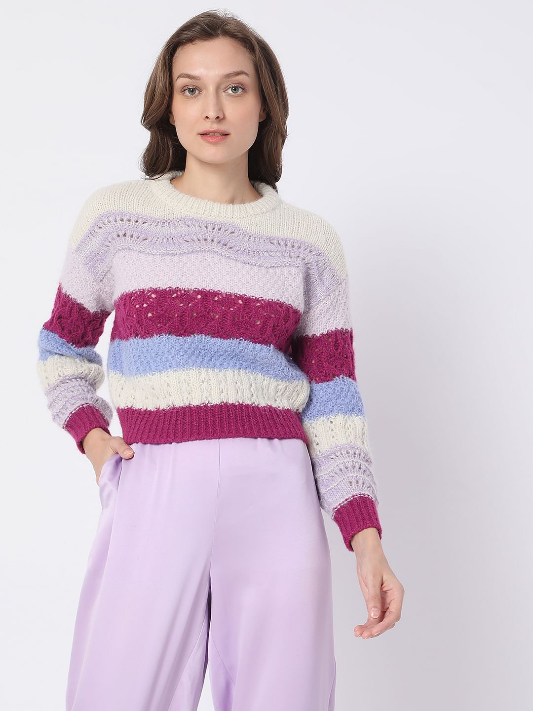 Purple Colourblocked Sweater