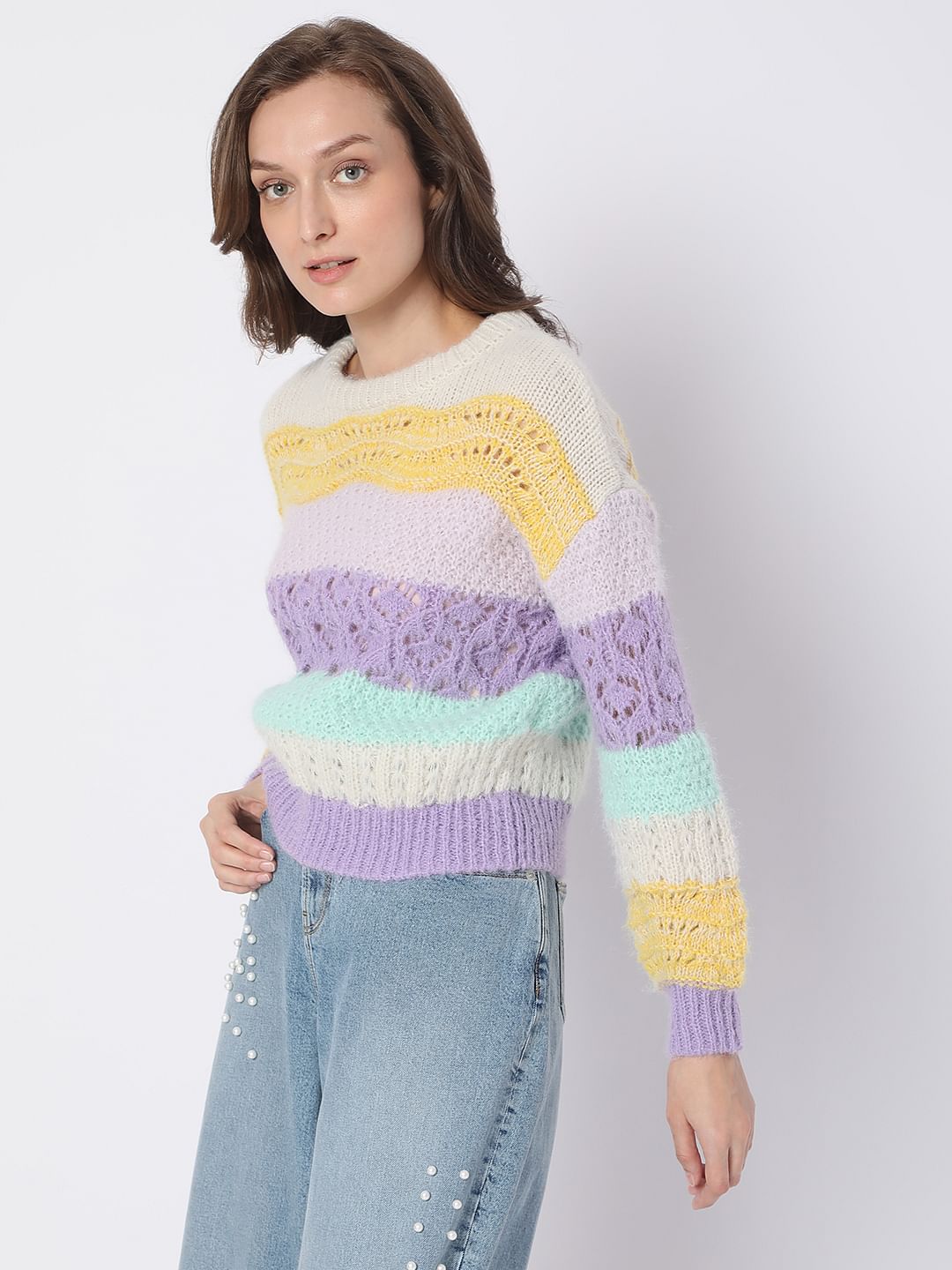 Yellow Colourblocked Sweater