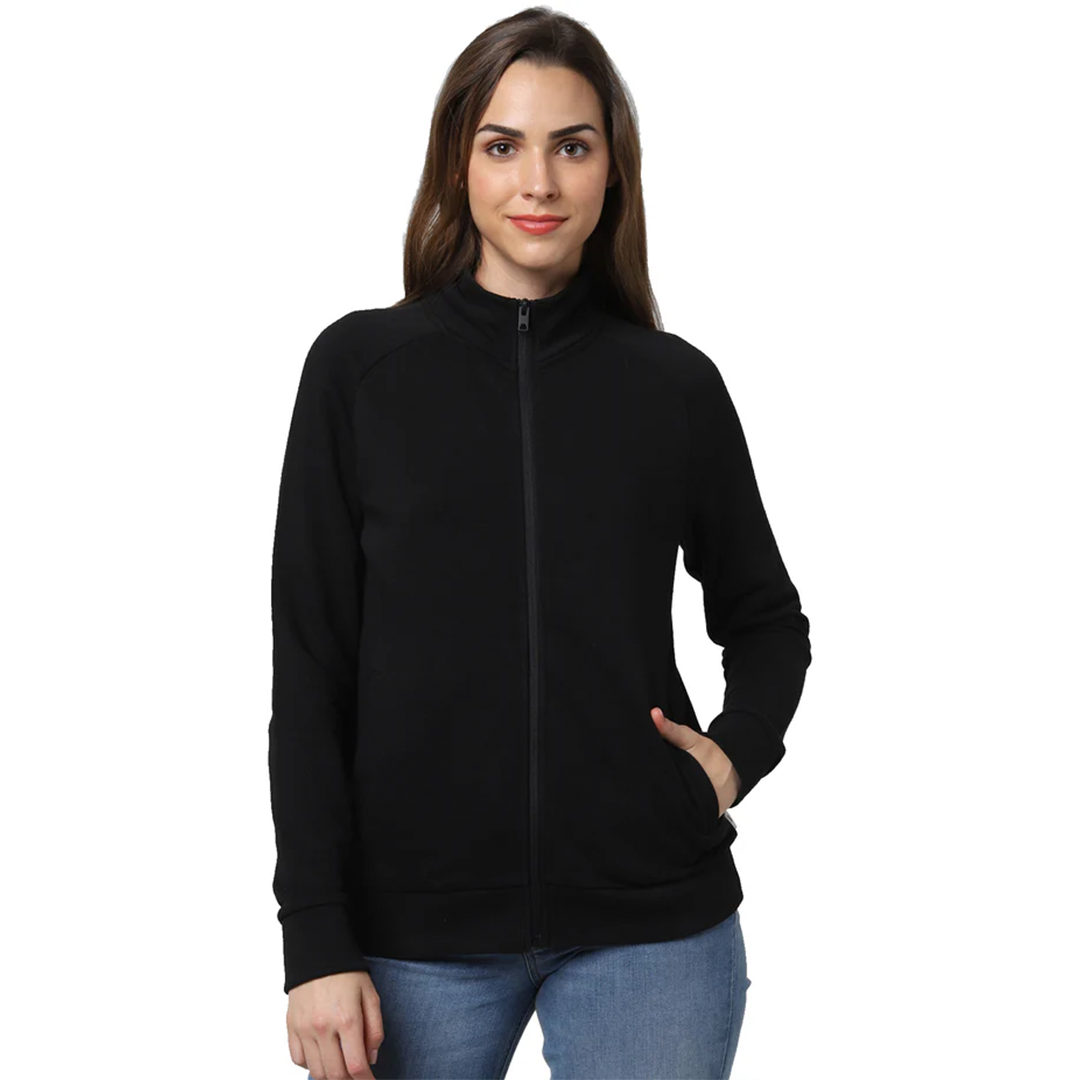 Black High Neck Zip-Up Jacket