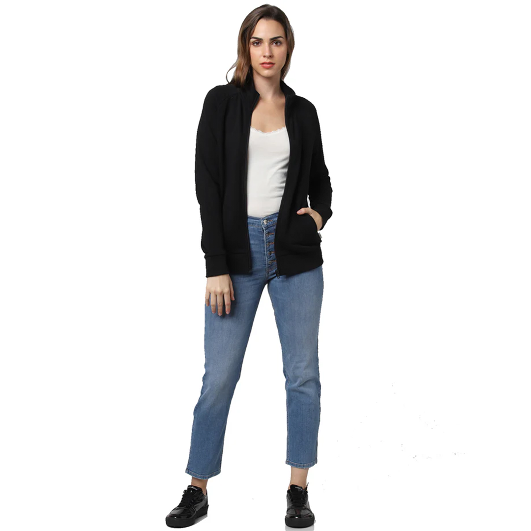 Black High Neck Zip-Up Jacket