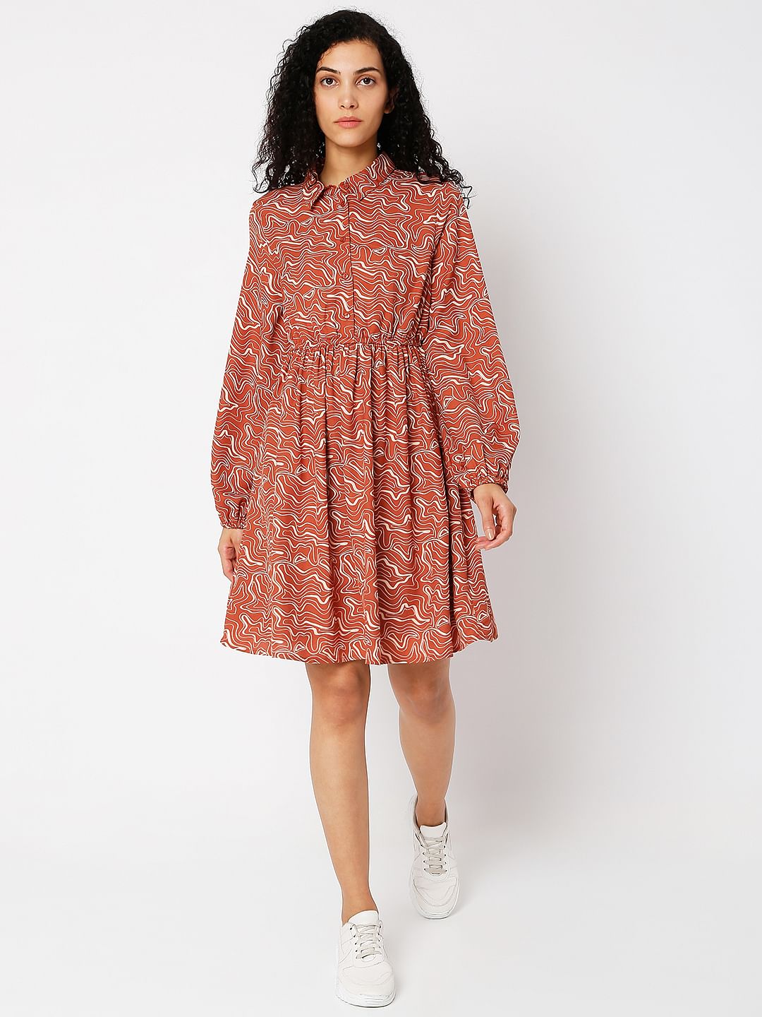 Brown Printed Shirt Dress