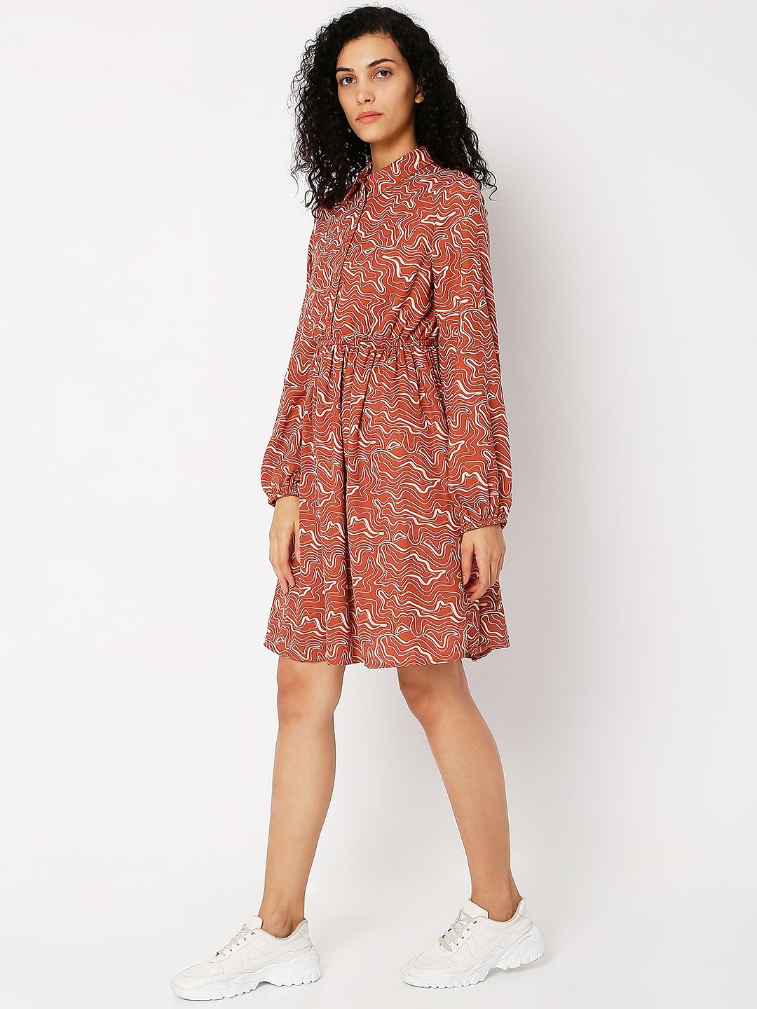 Brown Printed Shirt Dress