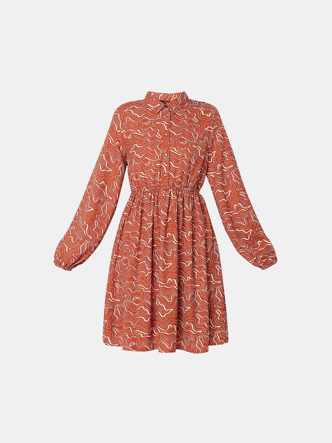 Brown Printed Shirt Dress