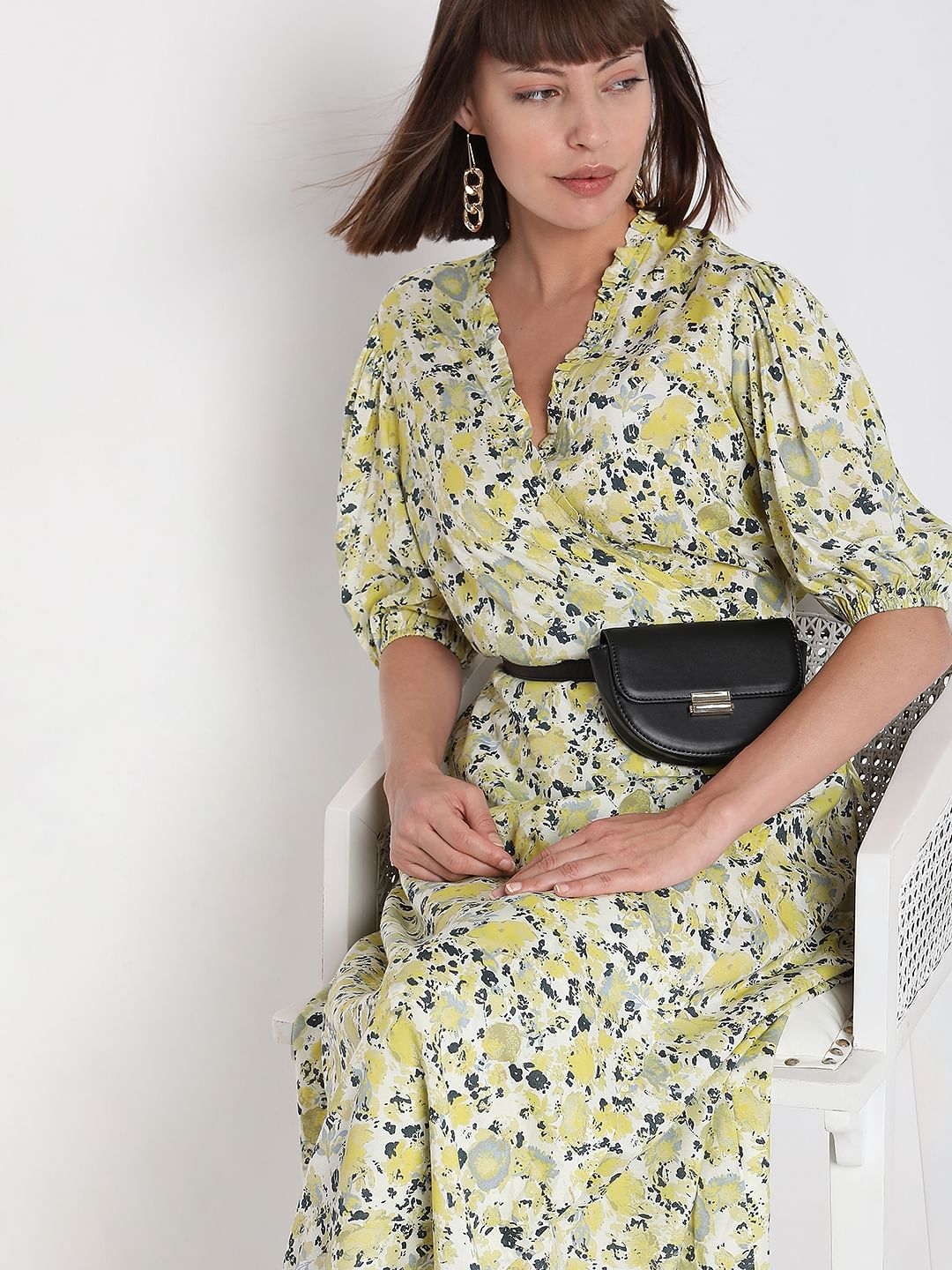 Yellow Floral Wrap Dress