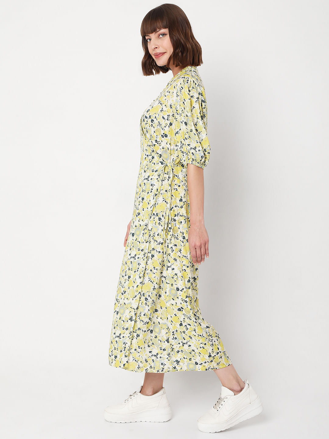 Yellow Floral Wrap Dress