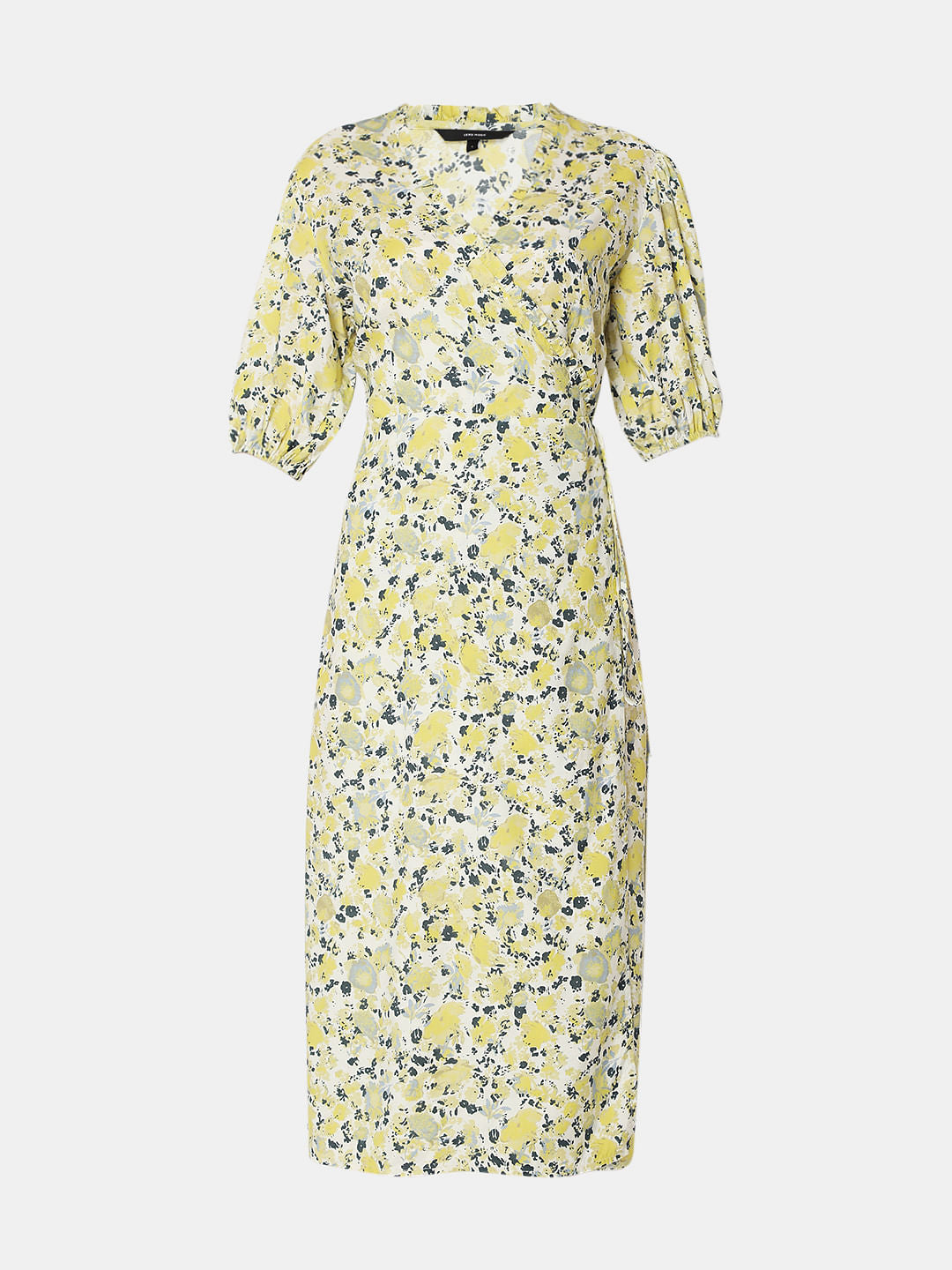 Yellow Floral Wrap Dress