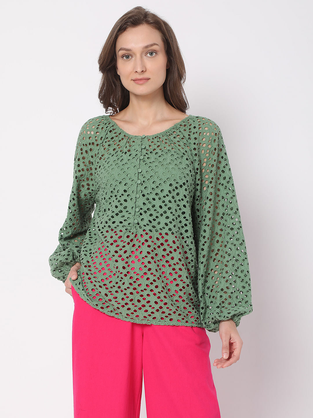 Green Schiffli Top