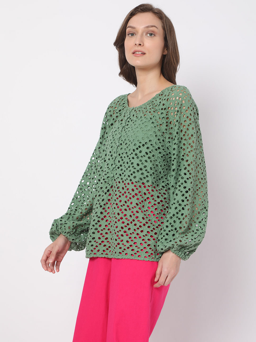Green Schiffli Top