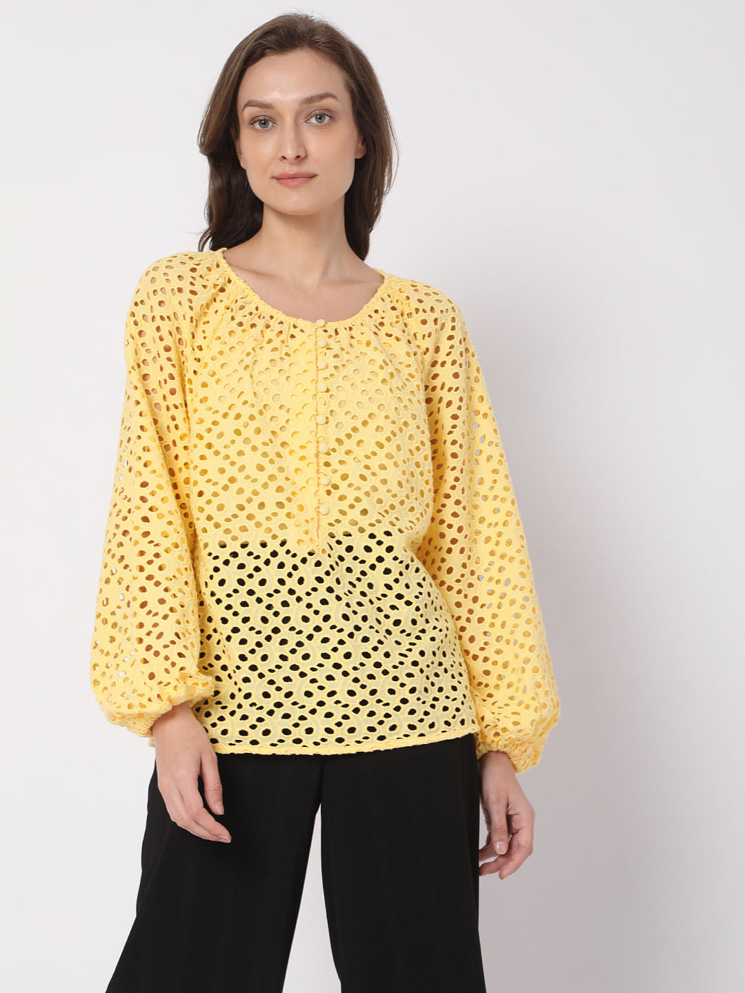 Yellow Schiffli Top