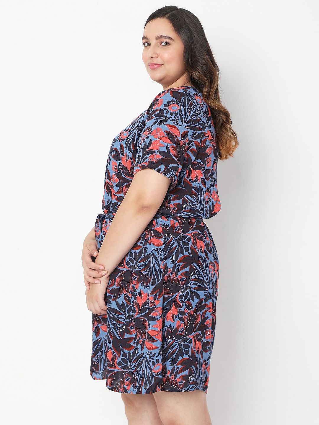 Curve Blue Floral Fit & Flare Dress