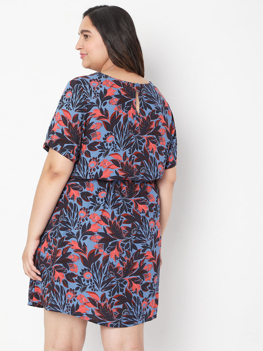 Curve Blue Floral Fit & Flare Dress