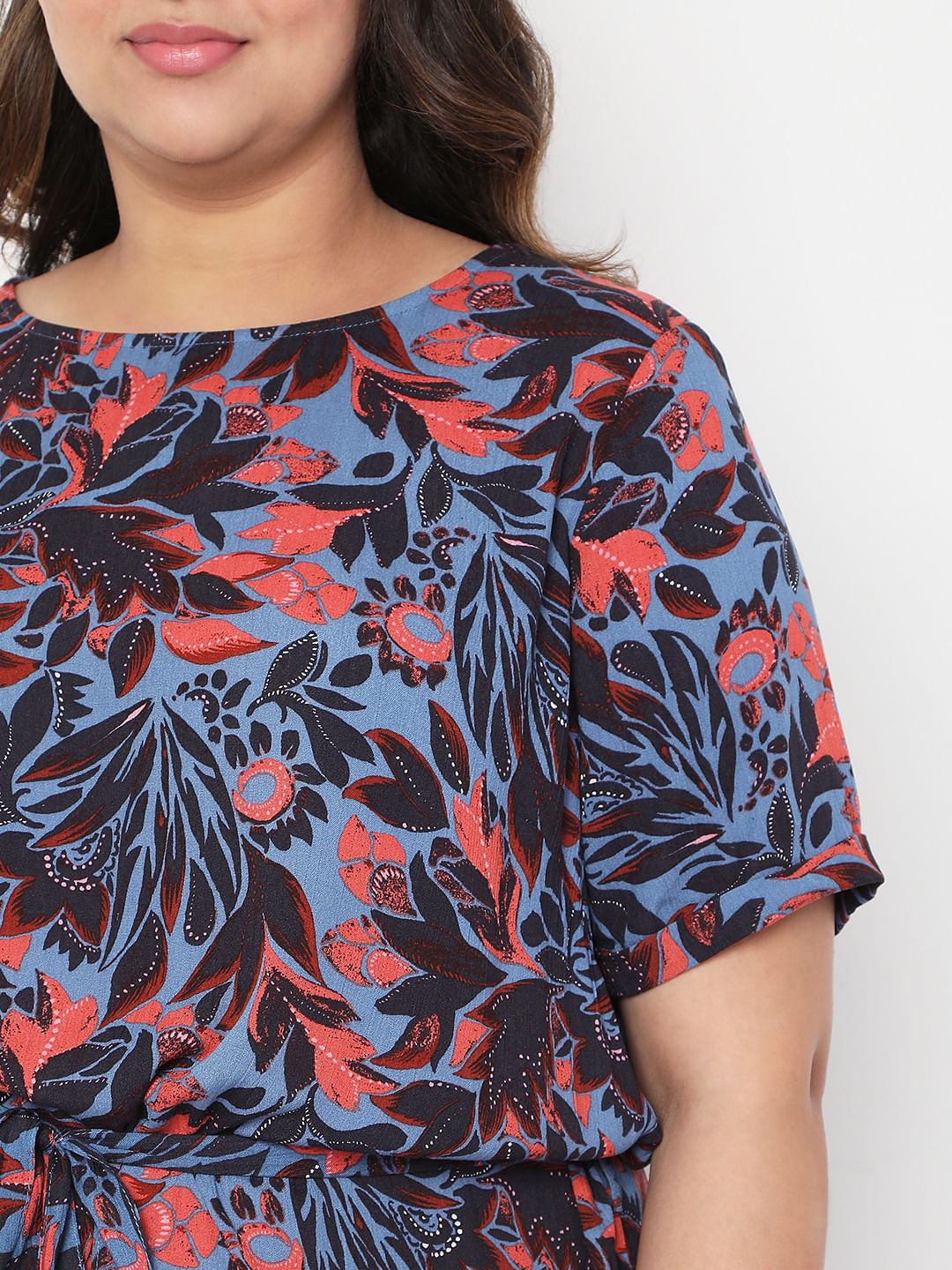 Curve Blue Floral Fit & Flare Dress