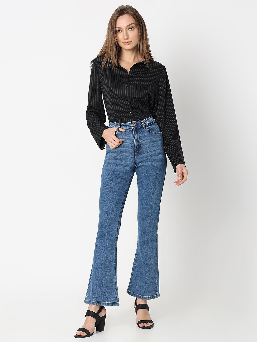 Blue Mid Rise Petra Bootcut Jeans