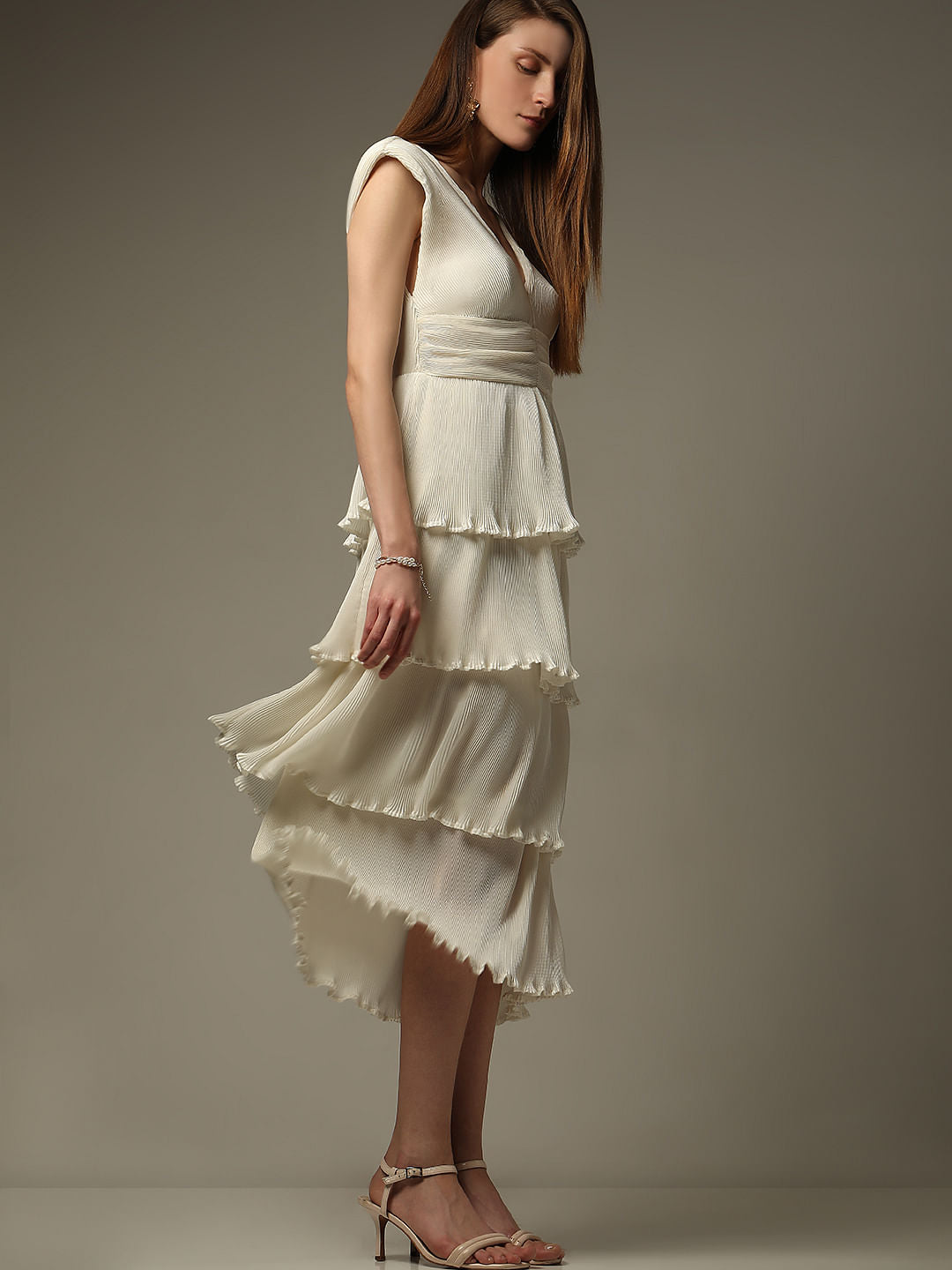 White Textured Tiered Dress