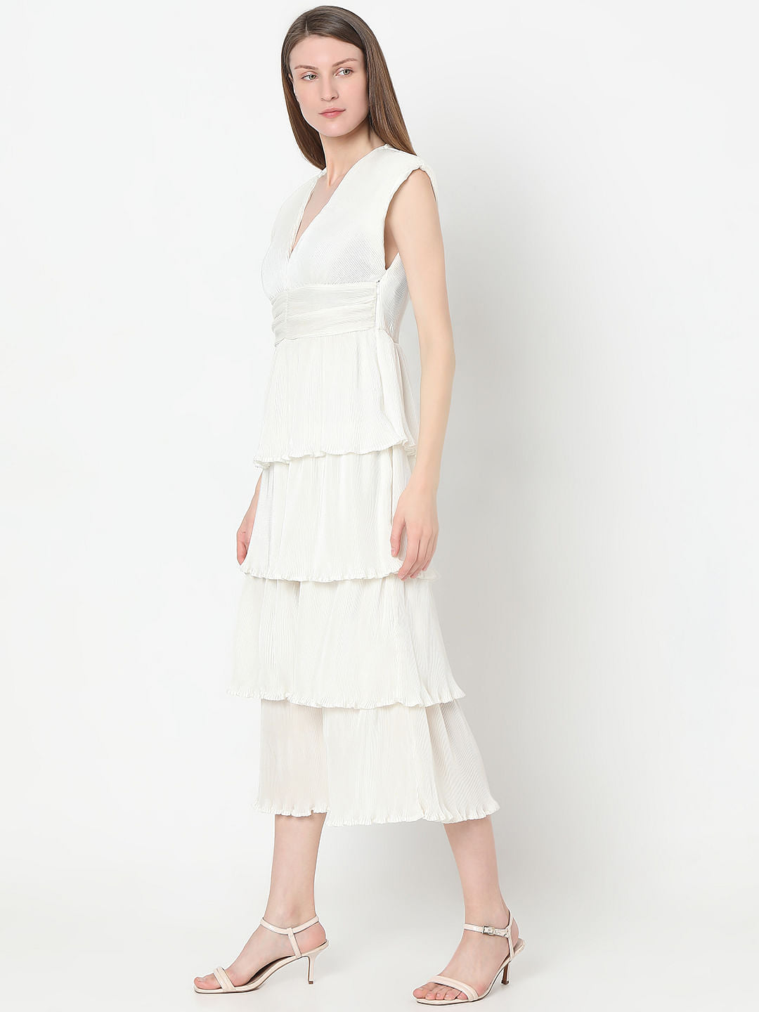 White Textured Tiered Dress