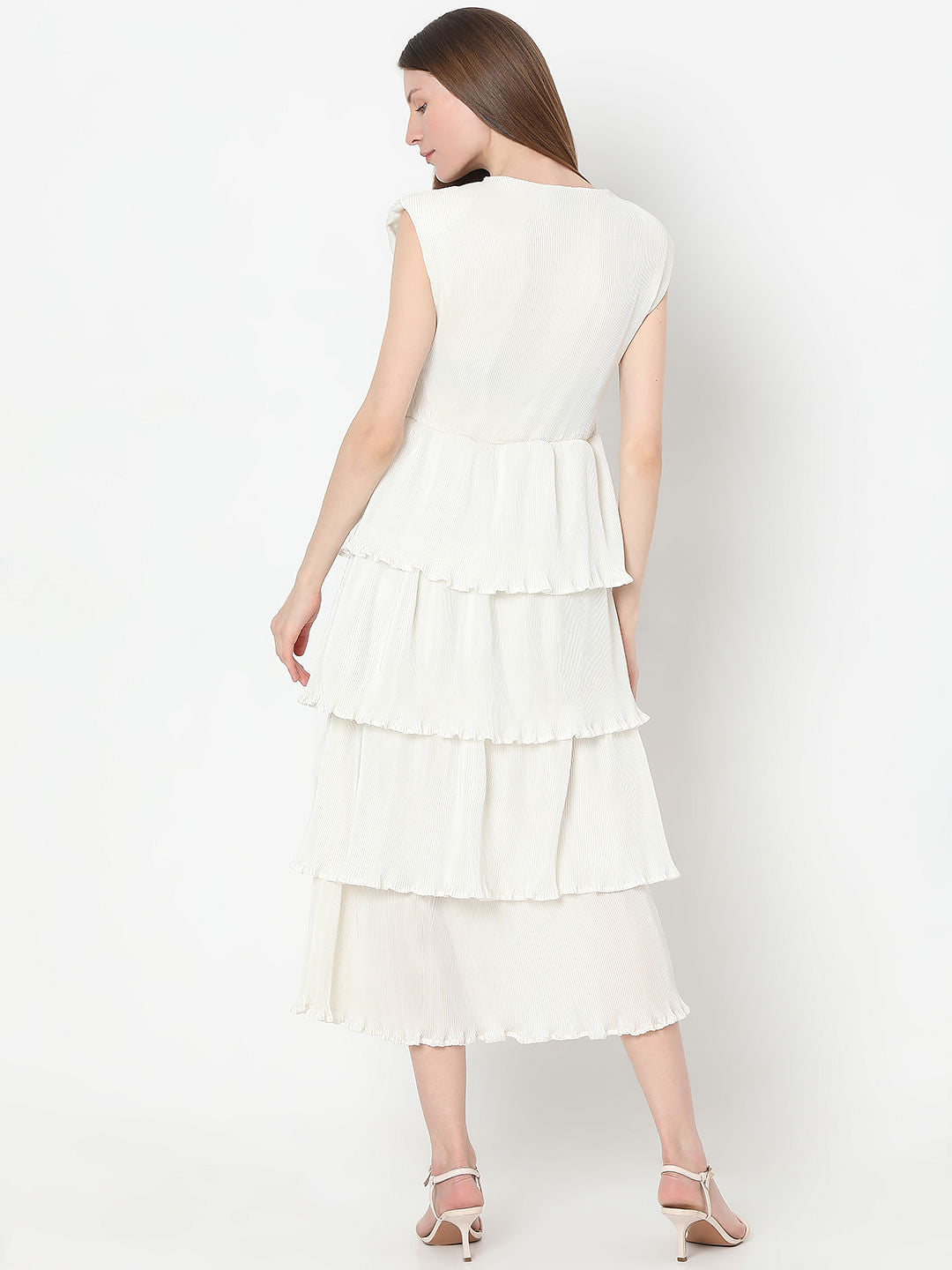 White Textured Tiered Dress