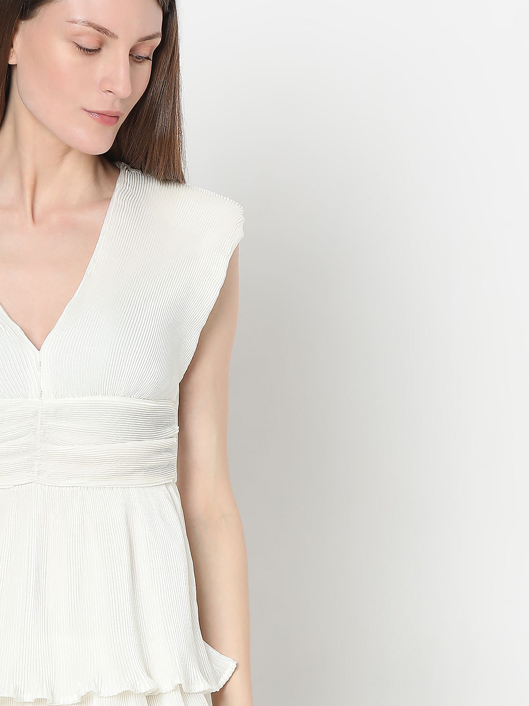 White Textured Tiered Dress