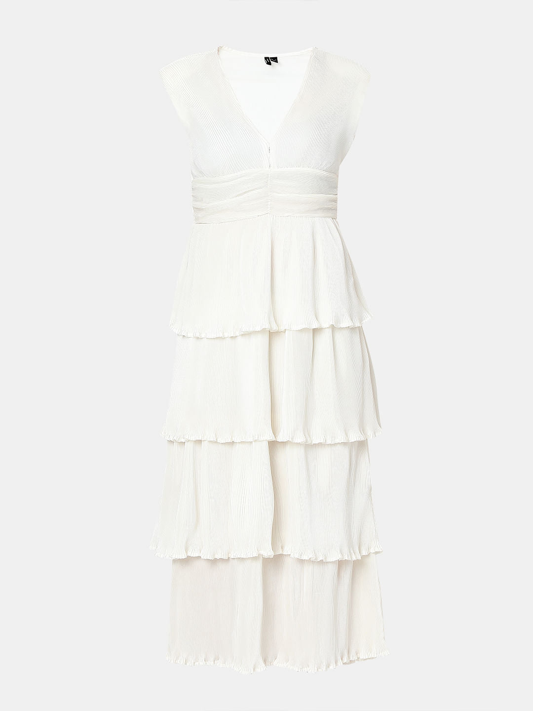White Textured Tiered Dress